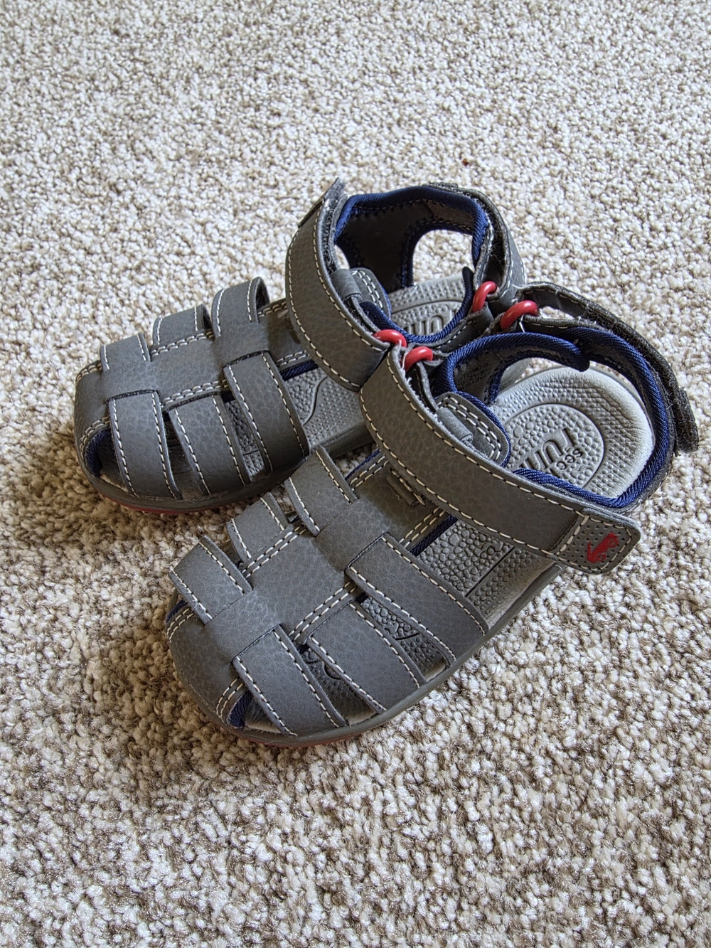 See Kai Run Gray Closed-Toe Kids Sandals with Navy Accents